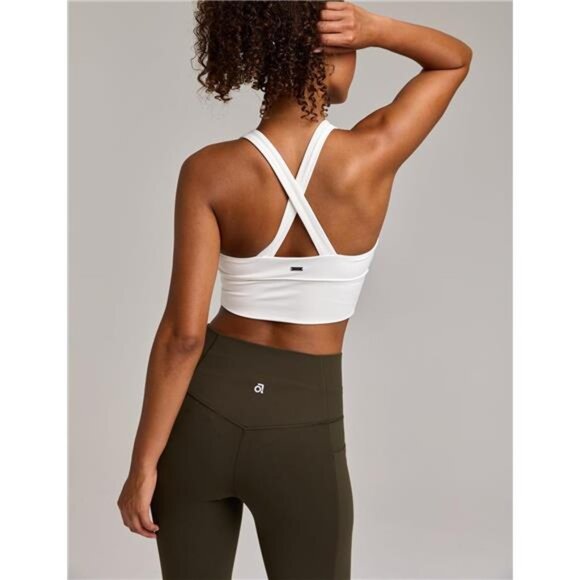 Women's Serene Scrunch Longline Sports Bra V Neck Padded Yoga Tank Wide Straps - Picture 2 of 5